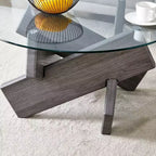 Tavolino da Caffè Rotondo Moderno in Vetro Okak, Tavolino da Tè Piccolo dal Design Distintivo con Gambe in Legno per Soggiorno, Reception, Ufficio, Casali