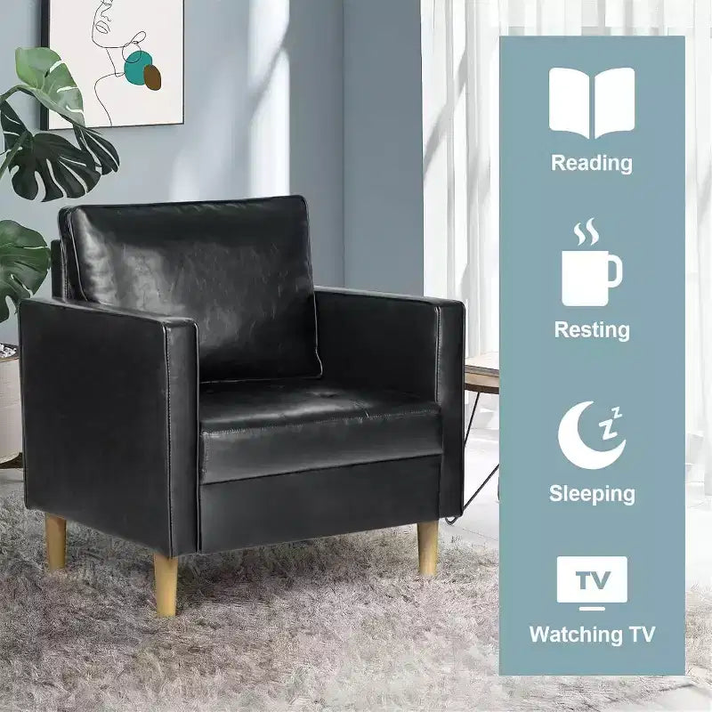 TYBOATLE Sedia Comoda in Lino con Braccioli Rotondi per Soggiorno, Poltrona Relax da Lettura con Schienale Alto per Soggiorno Camera da Letto Sala d'Attesa, Nera