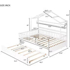 Acekool Letto a capanna a grandezza naturale con letto estraibile singolo, cassetti e ripiani portaoggetti, tetto e recinzione, letto a piattaforma per bambini, bianco
