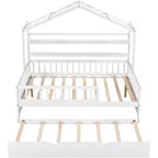 Acekool Letto a capanna a grandezza naturale con letto estraibile singolo, cassetti e ripiani portaoggetti, tetto e recinzione, letto a piattaforma per bambini, bianco