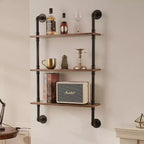 Scaffale Industriale VEVOR, a 3 Livelli 24x7,87 pollici, Mensola a Muro Flottante in Legno Rustico con Staffe, Espositore Libreria, Portaoggetti, Nero