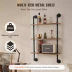 Scaffale Industriale VEVOR, a 3 Livelli 24x7,87 pollici, Mensola a Muro Flottante in Legno Rustico con Staffe, Espositore Libreria, Portaoggetti, Nero