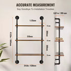 Scaffale Industriale VEVOR, a 3 Livelli 24x7,87 pollici, Mensola a Muro Flottante in Legno Rustico con Staffe, Espositore Libreria, Portaoggetti, Nero