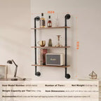 Scaffale Industriale VEVOR, a 3 Livelli 24x7,87 pollici, Mensola a Muro Flottante in Legno Rustico con Staffe, Espositore Libreria, Portaoggetti, Nero