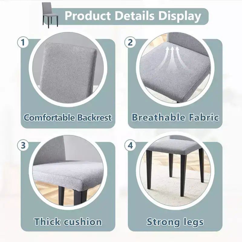 MAYEERTY Set di 4 Sedie da Pranzo in Lino Cotone Grigio Chiaro, Seduta Versatile e Confortevole