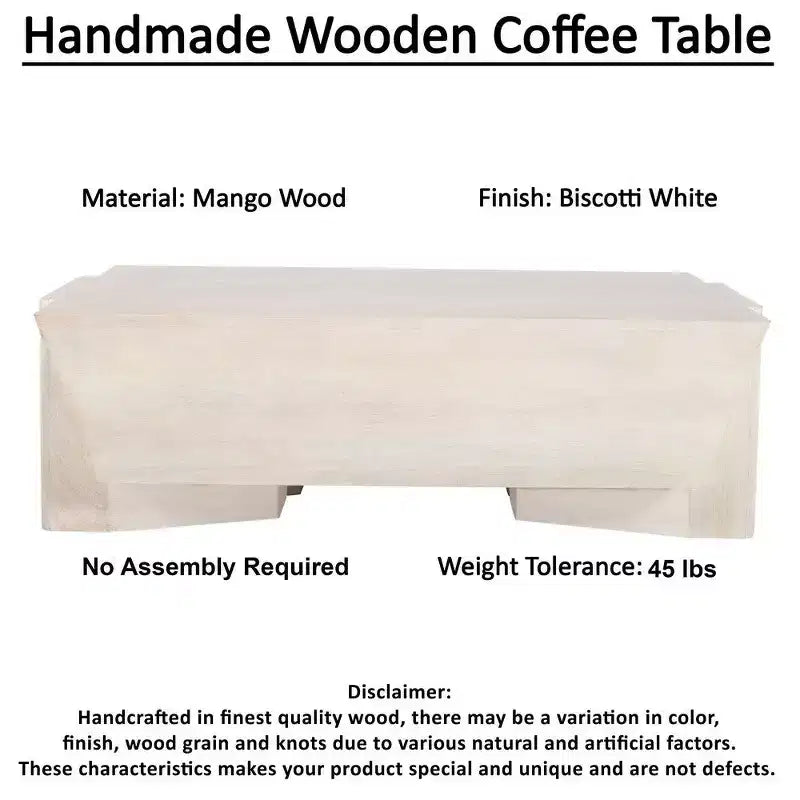 Tavolino da caffè Royal Hampton | 45 Rettangolare in legno di Mango lavorato a mano | Base Asimmetrica Massiccia