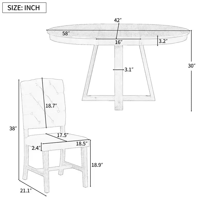 Set da Pranzo Estensibile di 5 Pezzi per 4 Persone, Tavolo Rotondo con Allunga e 4 Sedie Imbottite