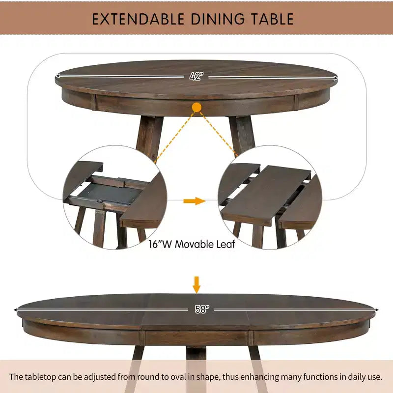Set da Pranzo Estensibile di 5 Pezzi per 4 Persone, Tavolo Rotondo con Allunga e 4 Sedie Imbottite