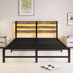 Struttura letto matrimoniale queen size con testiera in legno, luci RGB, ripiano di ricarica, non è necessario il box spring