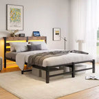 Struttura letto matrimoniale queen size con testiera in legno, luci RGB, ripiano di ricarica, non è necessario il box spring