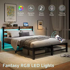 Struttura letto matrimoniale queen size con testiera in legno, luci RGB, ripiano di ricarica, non è necessario il box spring