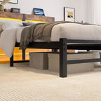 Struttura letto matrimoniale queen size con testiera in legno, luci RGB, ripiano di ricarica, non è necessario il box spring