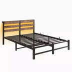 Struttura letto matrimoniale queen size con testiera in legno, luci RGB, ripiano di ricarica, non è necessario il box spring