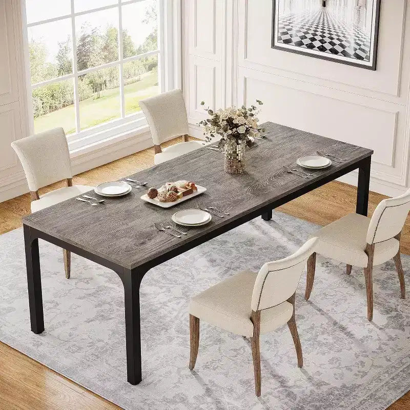 Tavolo da pranzo rettangolare in legno stile rustico, grande scrivania collaborativa per cucina e sala da pranzo