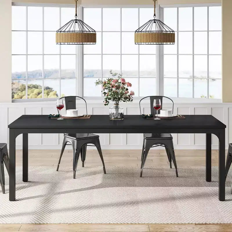 Tavolo da pranzo rettangolare in legno stile rustico, grande scrivania collaborativa per cucina e sala da pranzo
