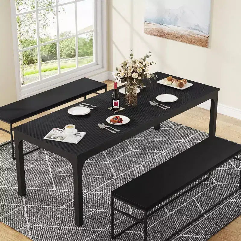 Tavolo da pranzo rettangolare in legno stile rustico, grande scrivania collaborativa per cucina e sala da pranzo