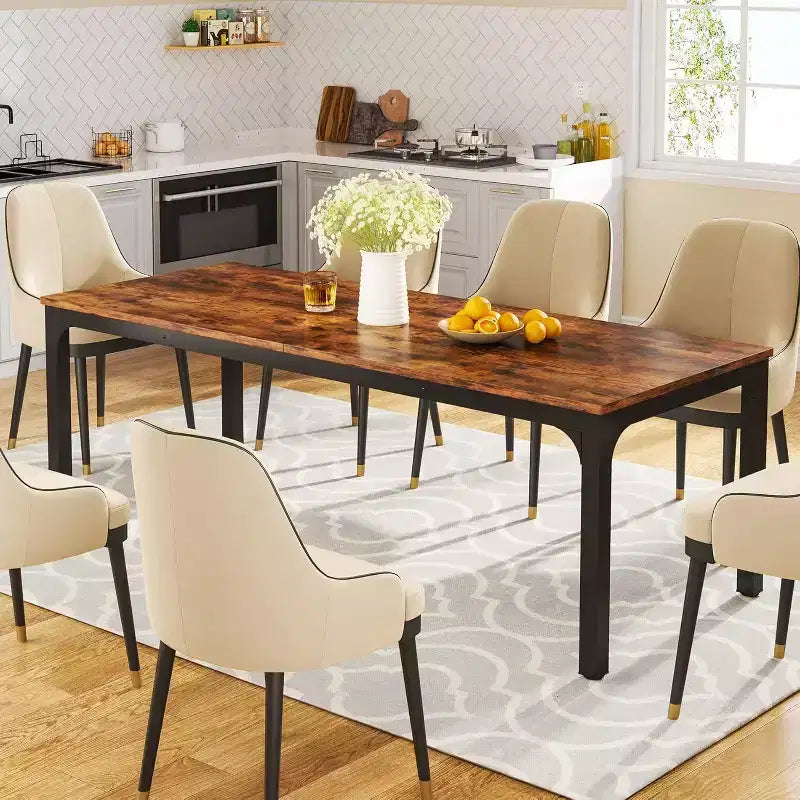 Tavolo da pranzo rettangolare in legno stile rustico, grande scrivania collaborativa per cucina e sala da pranzo