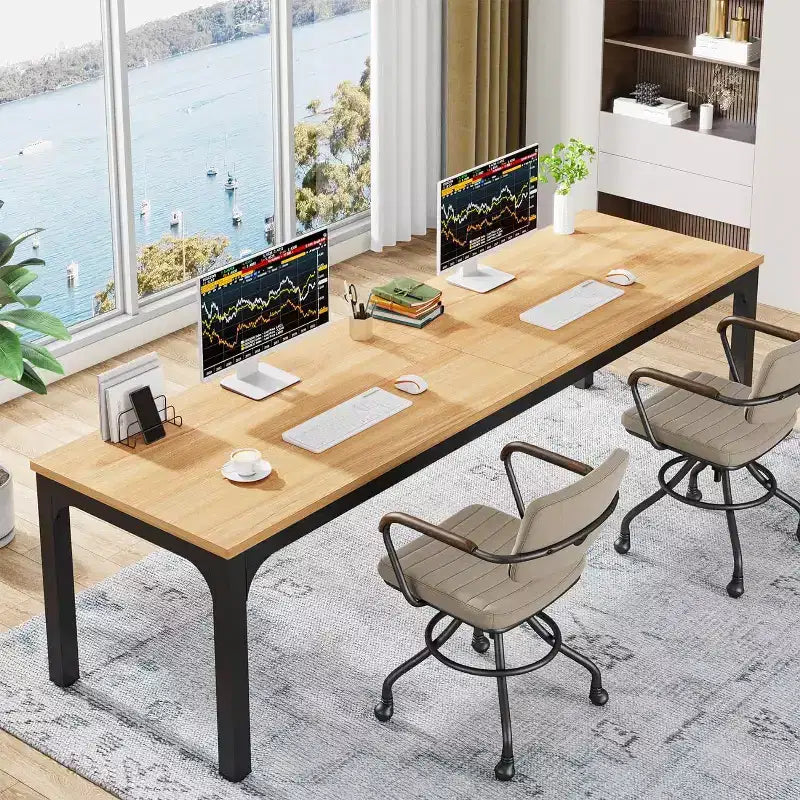 Tavolo da pranzo rettangolare in legno stile rustico, grande scrivania collaborativa per cucina e sala da pranzo