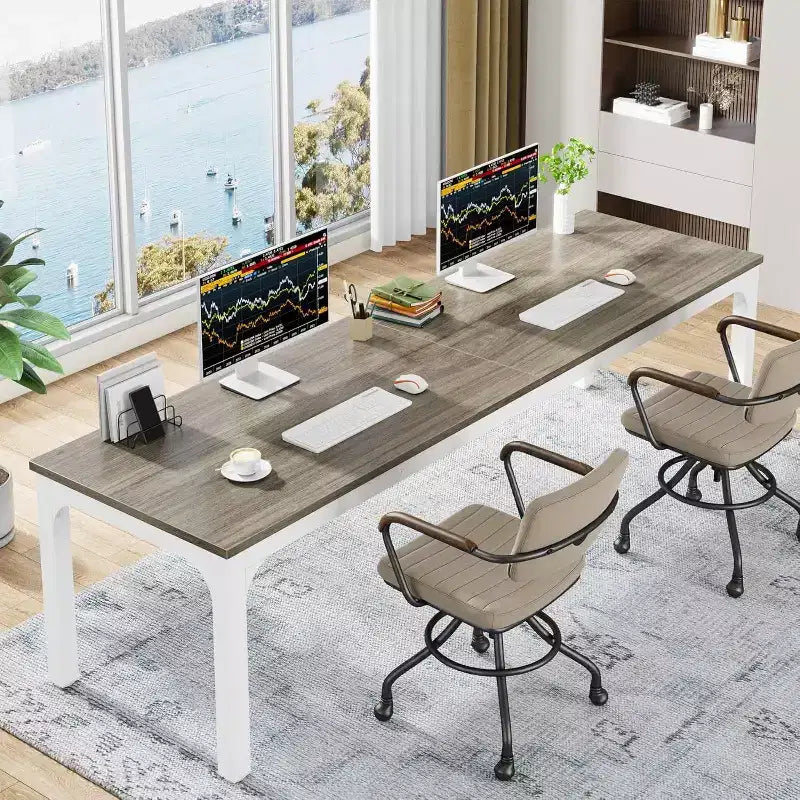 Tavolo da pranzo rettangolare in legno stile rustico, grande scrivania collaborativa per cucina e sala da pranzo