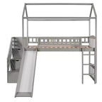 Letto a soppalco a castello con scivolo e scale, letto a soppalco con cassetti contenitori, letto a soppalco in legno a capanna per bambini e neonati