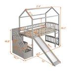 Letto a soppalco a castello con scivolo e scale, letto a soppalco con cassetti contenitori, letto a soppalco in legno a capanna per bambini e neonati