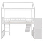 Letto a soppalco a castello con scivolo e scale, letto a soppalco con cassetti contenitori, letto a soppalco in legno a capanna per bambini e neonati