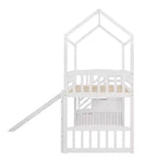Letto a soppalco a castello con scivolo e scale, letto a soppalco con cassetti contenitori, letto a soppalco in legno a capanna per bambini e neonati