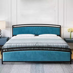 Bed Frame, Velvet Upholstered Bed Frame with Arc Design Headboard and Footboard, Modern Platform Bed with Adjustable Headboard