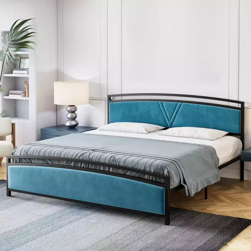 Giroletto, Giroletto Imbottito in Velluto con Testiera e Pediera ad Arco, Letto Moderno a Piattaforma con Testiera Regolabile
