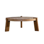 CLIHOME Wood Round Coffee Table for Living Room, Rustic Natural Coffee Table for Apartment
