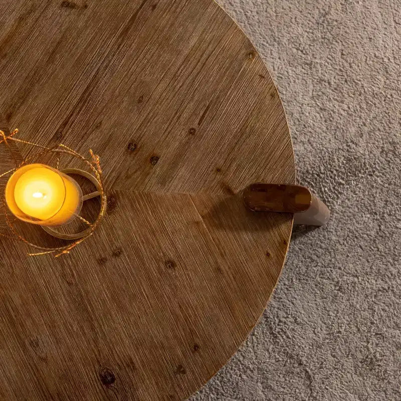 Tavolino rotondo in legno, finitura rustica naturale per soggiorno e appartamento