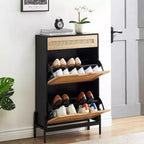 Entryway Shoe Cabinet with 2 Flip Drawers, Slim Freestanding Wooden Shoe Organizer, Space-Saving Closed Shoe Rack for Hallway, Foyer,Apartment