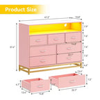Cassettiera per Camera da Letto con Luci LED, Cassettiera a 7 Cassetti con Stazione di Ricarica, Cassettiera in Legno per Ingresso, Armadio, Soggiorno, Corridoio