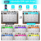 Cassettiera per Camera da Letto con Luci LED, Cassettiera a 7 Cassetti con Stazione di Ricarica, Cassettiera in Legno per Ingresso, Armadio, Soggiorno, Corridoio