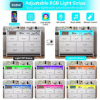 Cassettiera per Camera da Letto con Luci LED, Cassettiera a 7 Cassetti con Stazione di Ricarica, Cassettiera in Legno per Ingresso, Armadio, Soggiorno, Corridoio