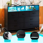 Cassettiera per Camera da Letto con Luci LED, Cassettiera a 7 Cassetti con Stazione di Ricarica, Cassettiera in Legno per Ingresso, Armadio, Soggiorno, Corridoio