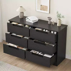 Comodino a 6 cassetti per camera da letto, Comodino moderno nero a 6 cassetti con maniglie incorporate, Comodino organizer in legno per soggiorno, cameretta, corridoio