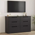 Comodino a 6 cassetti per camera da letto, Comodino moderno nero a 6 cassetti con maniglie incorporate, Comodino organizer in legno per soggiorno, cameretta, corridoio