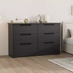 Comodino a 6 cassetti per camera da letto, Comodino moderno nero a 6 cassetti con maniglie incorporate, Comodino organizer in legno per soggiorno, cameretta, corridoio