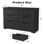 Comodino a 6 cassetti per camera da letto, Comodino moderno nero a 6 cassetti con maniglie incorporate, Comodino organizer in legno per soggiorno, cameretta, corridoio