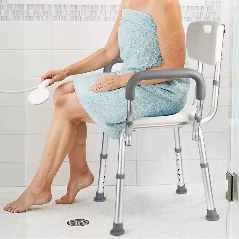 Sedia da doccia a U con schienale, altezza regolabile, sedia da doccia con capacità di 158 kg per anziani e disabili