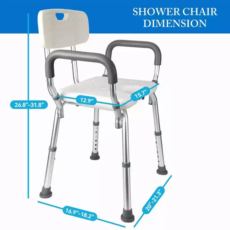 Sedia da doccia a U con schienale, altezza regolabile, sedia da doccia con capacità di 158 kg per anziani e disabili