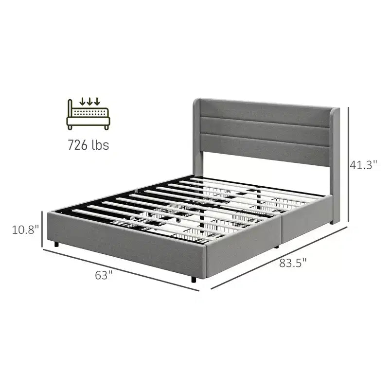 GDFStudio Larisa Letto Moderno Imbottito con Testiera e 4 Cassetti Contenitore