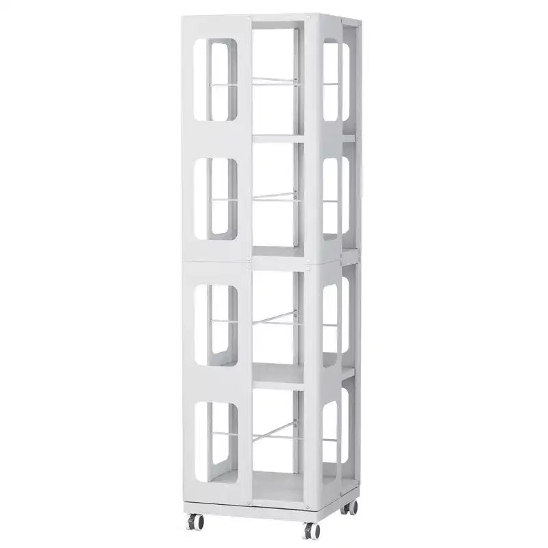 Scaffale Girevole Okak interamente in Acciaio con Ruote a 360°, Scaffali Portaoggetti a 4 Livelli, Organizzatore per Soggiorno, Corridoio, Ufficio