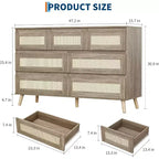 COZONY Cassettiera in Rattan a 7 Cassetti, Mobile Contenitore Moderno in Legno con Frontali Intrecciati, Comò Ampio per Camera da Letto, Soggiorno, Cameretta