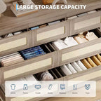 COZONY Cassettiera in Rattan a 7 Cassetti, Mobile Contenitore Moderno in Legno con Frontali Intrecciati, Comò Ampio per Camera da Letto, Soggiorno, Cameretta