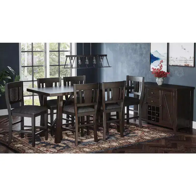 Jofran, Sgabello da bancone con schienale a doghe imbottito e borchie decorative (Set da 2)