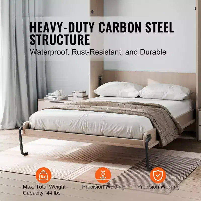 VEVOR Kit Letto a Scomparsa, Dimensioni Singole, Kit Hardware Meccanico Letto a Muro Fai da Te Deluxe, Supporto Telaio Letto Resistente a Leva Pneumatica, Spazio Letto Pieghevole, Nero