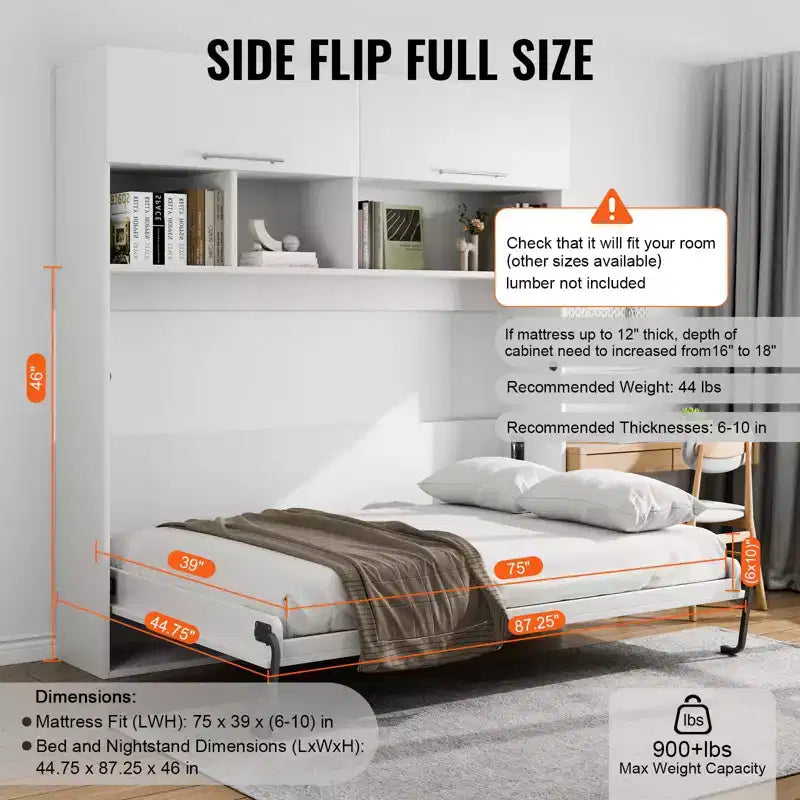 VEVOR Kit Letto a Scomparsa, Dimensioni Singole, Kit Hardware Meccanico Letto a Muro Fai da Te Deluxe, Supporto Telaio Letto Resistente a Leva Pneumatica, Spazio Letto Pieghevole, Nero
