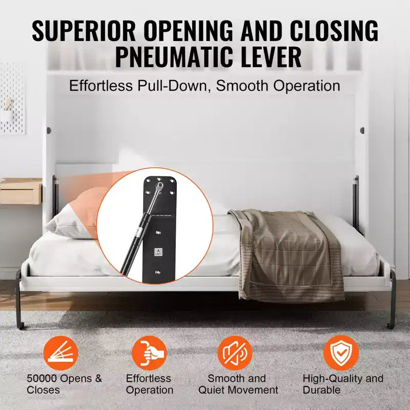 VEVOR Kit Letto a Scomparsa, Dimensioni Singole, Kit Hardware Meccanico Letto a Muro Fai da Te Deluxe, Supporto Telaio Letto Resistente a Leva Pneumatica, Spazio Letto Pieghevole, Nero